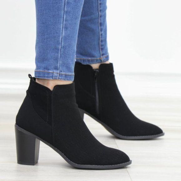 Black Perforated Design Ankle Heeled Boots - Picture 12 of 16